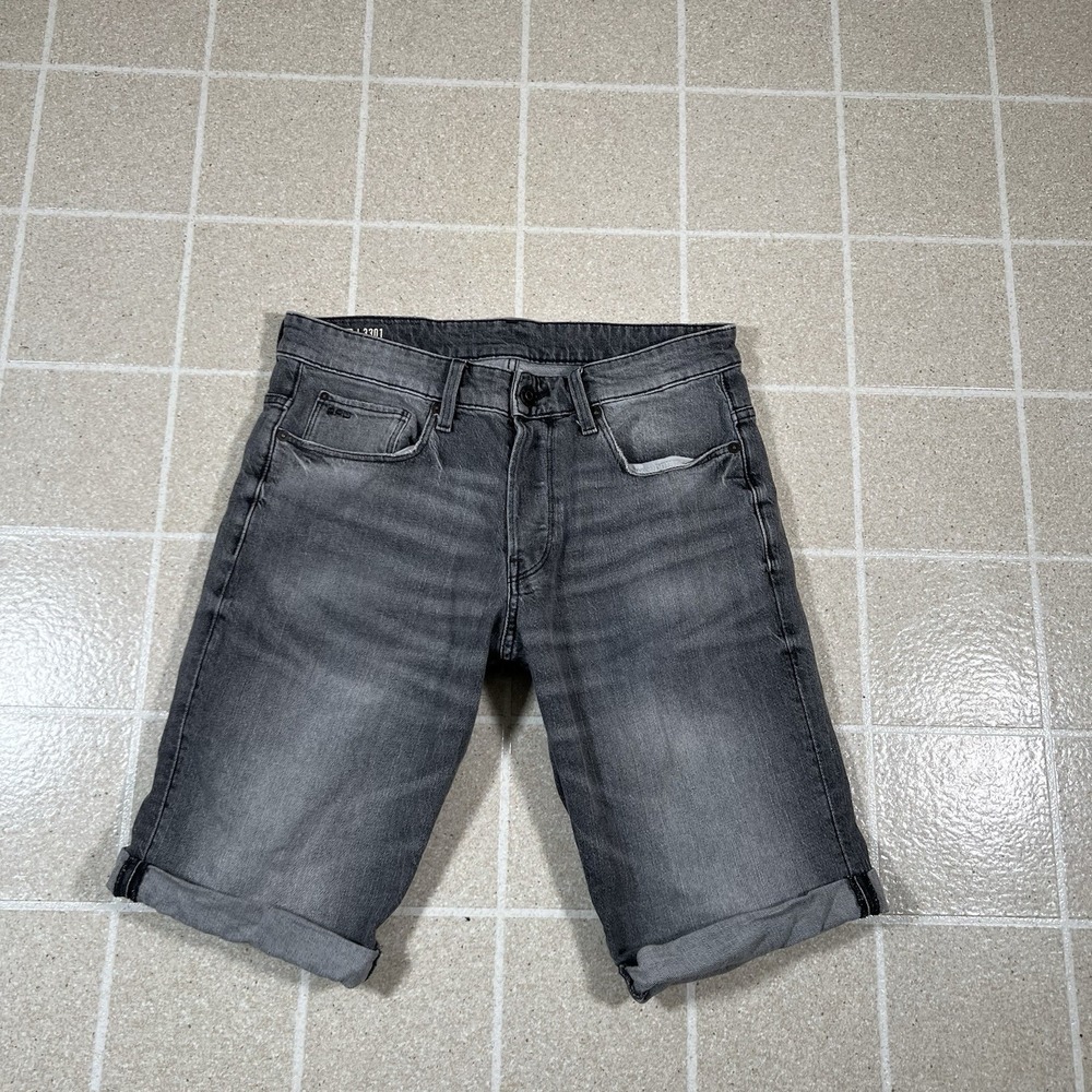 G-Star Raw Men's 3301 Tapered Fit Denim Shorts Faded Anchor Gray Size 32